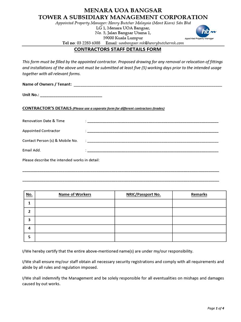 MUBTASMC Contractor's Staff Detail Form | PDF | Justice | Crime & Violence