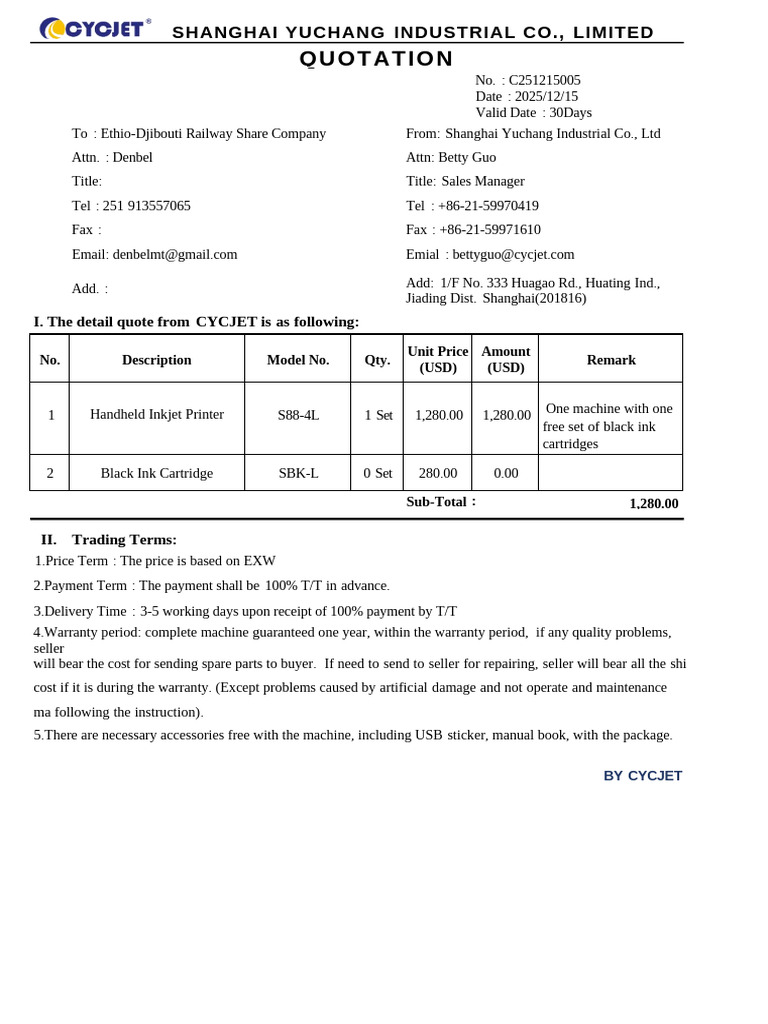 C251215005Quotation of CYCJET Handheld Inkjet Printer-2025!12!15 | PDF ...