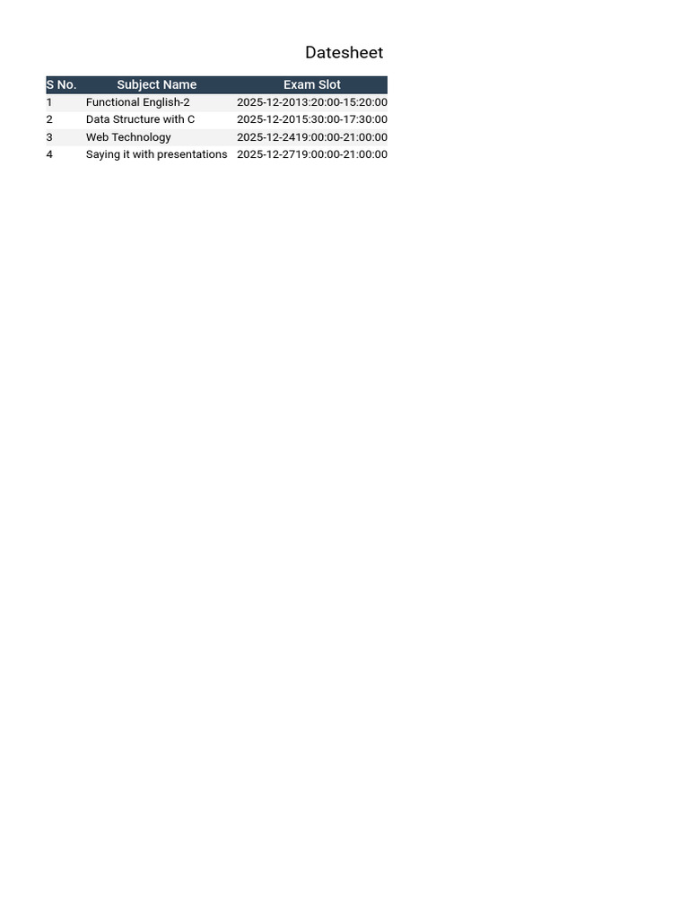 Exam Schedule for December 2025 | PDF
