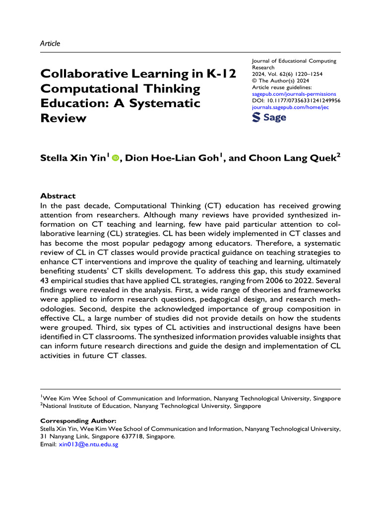 Collaborative Learning in K-12 CT Education | PDF | Learning ...