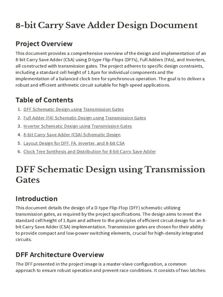 8-bit Carry Save Adder Design Guide | PDF | Logic Gate | Cmos