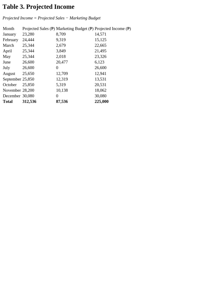 Projected Income Analysis by Month | PDF