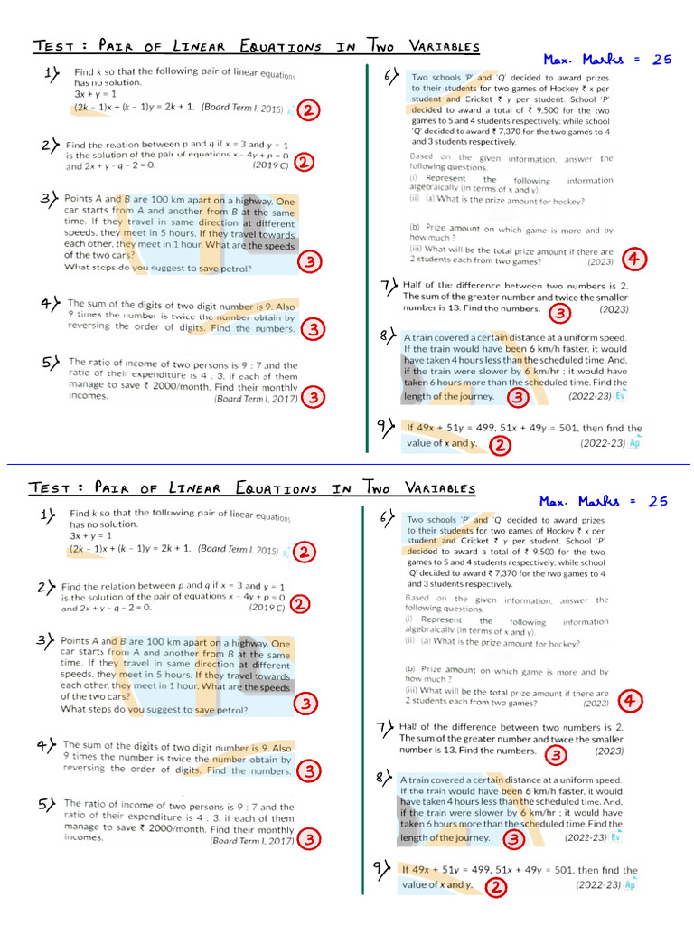 Linear Equations Test for Students | PDF | Equations | Mathematical Objects