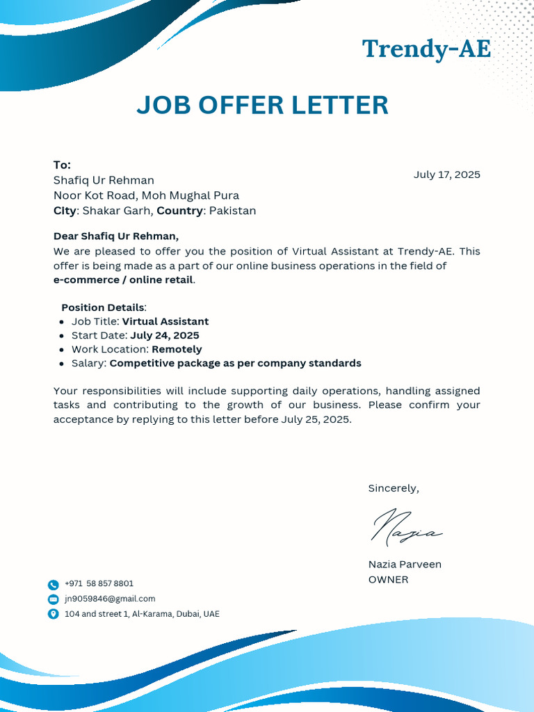 Virtual Assistant Job Offer at Trendy-AE | PDF