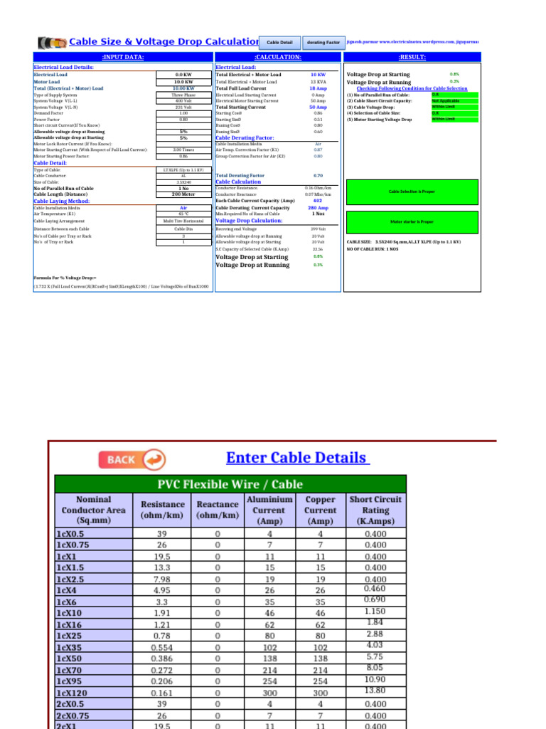 Cable Size - Voltage Drop Calculation (18.7.25) | PDF | Electric Motor ...