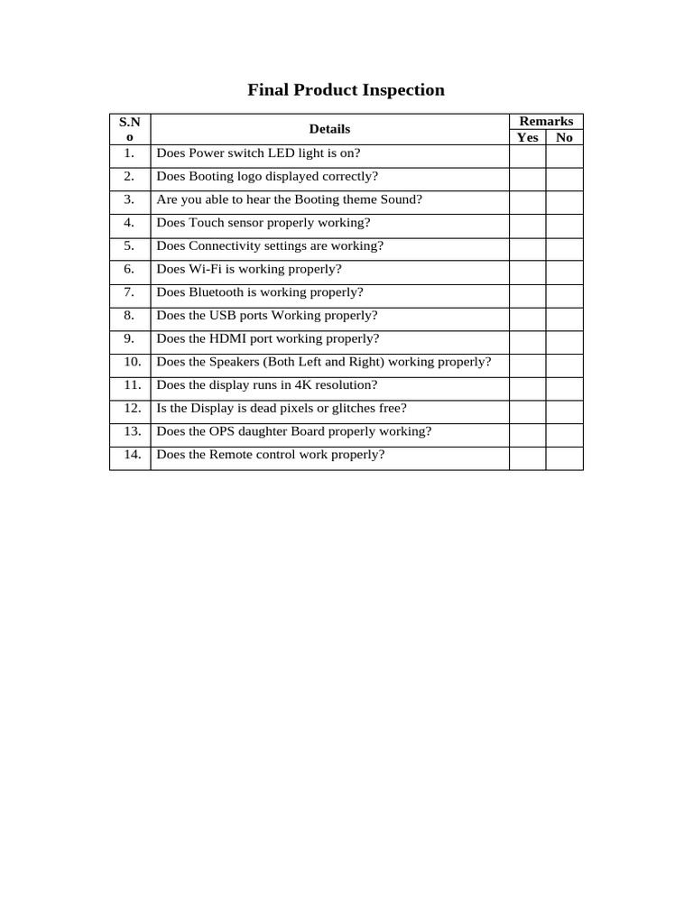 Final Product Inspection Checklist | PDF