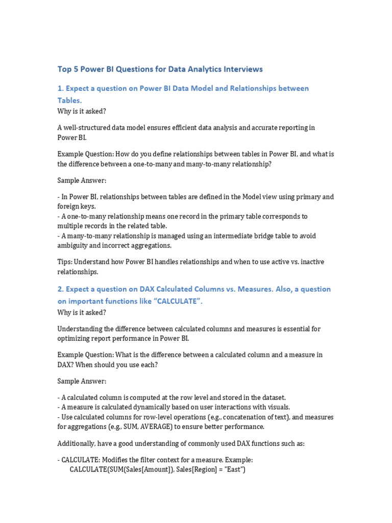 Top Power BI Interview Questions Explained | PDF | Data Analysis ...