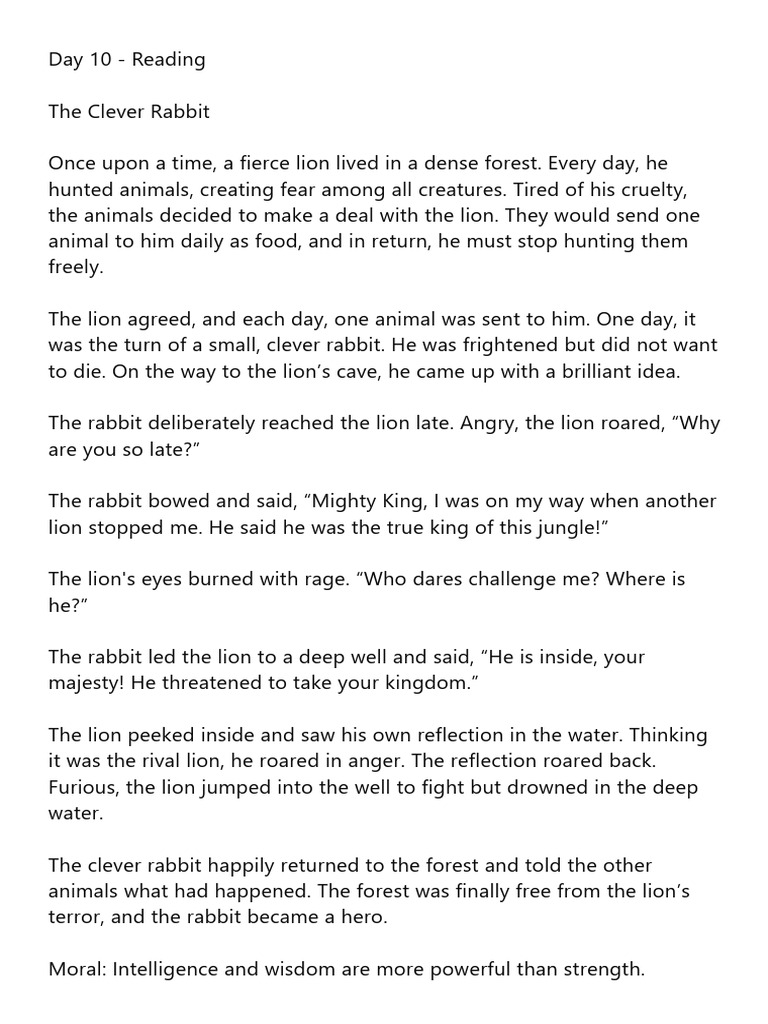The Clever Rabbit: A Tale of Wit | PDF