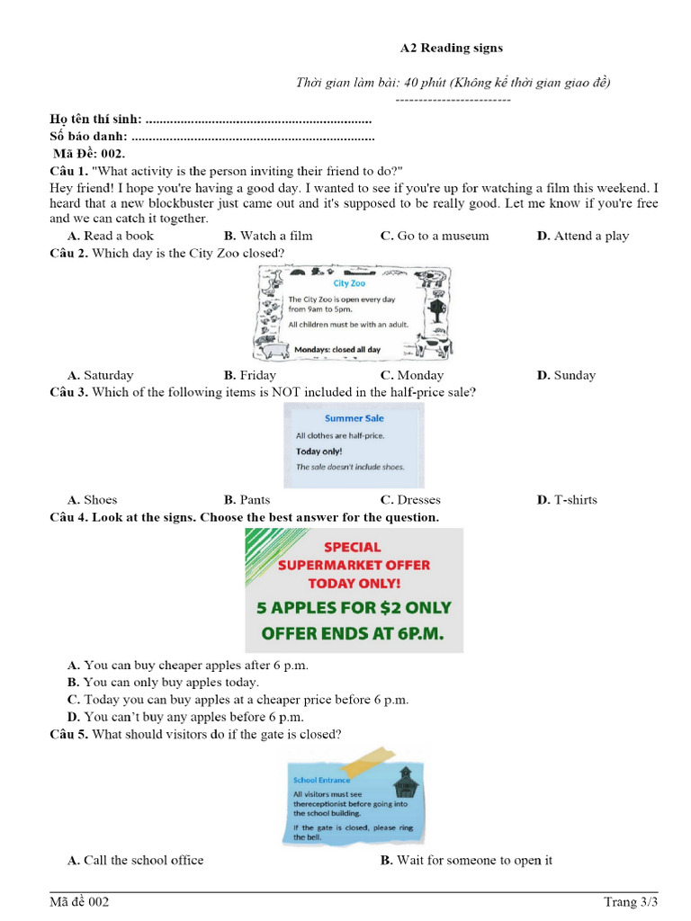 002 A2 Reading Signs. | PDF