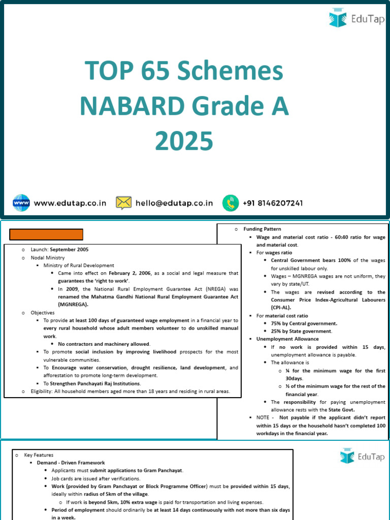 Top 65 Schemes - NABARD Grade A 2025 | PDF | Sanitation