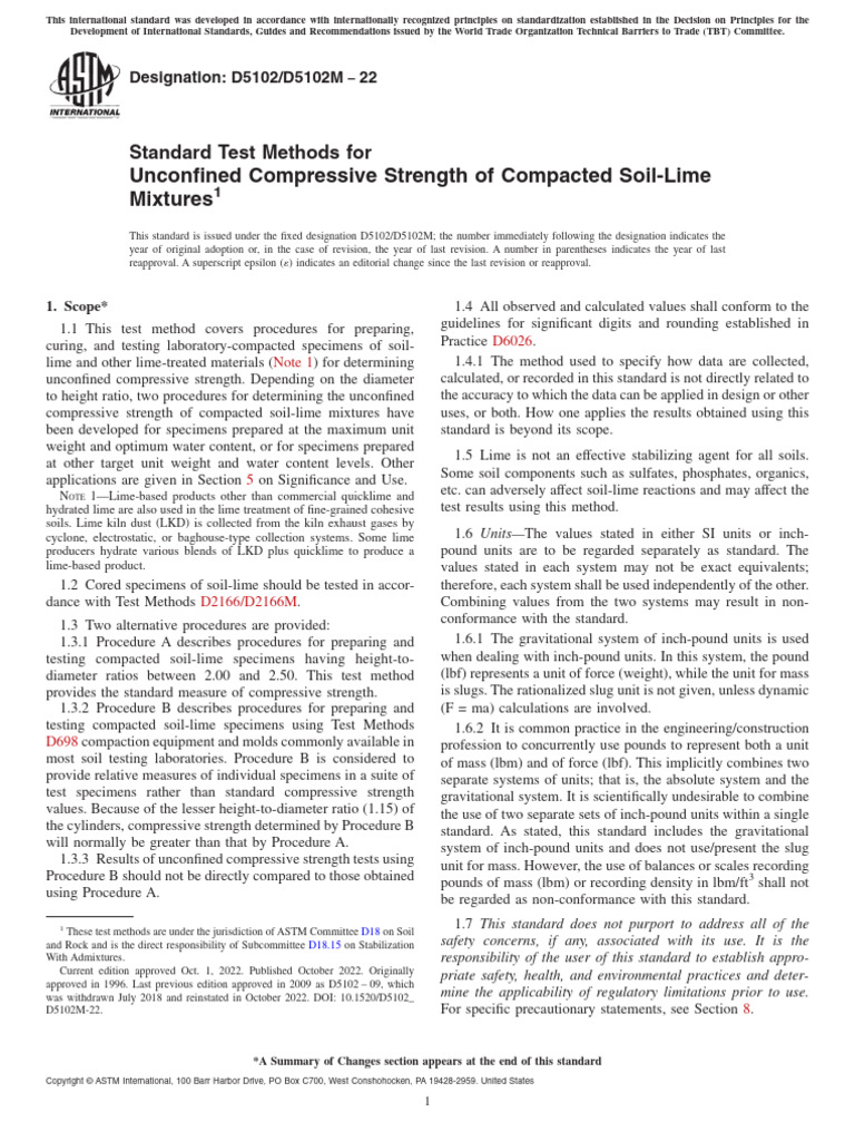 Soil-Lime Compressive Strength Test Methods | PDF | Deformation ...