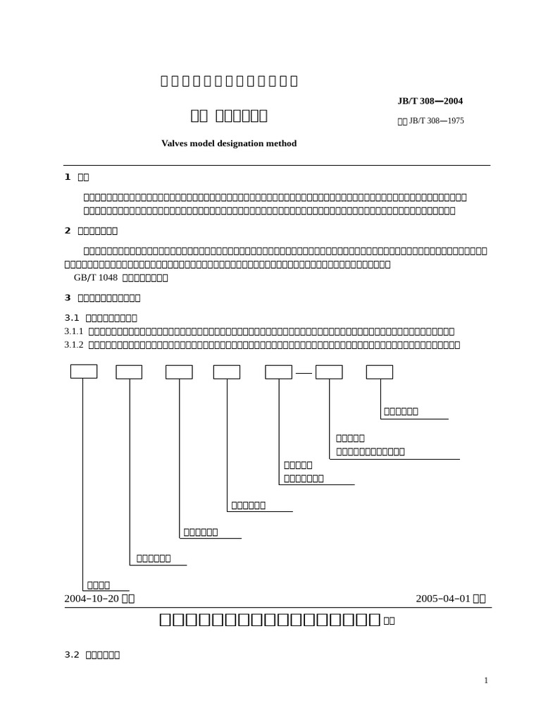 JB308-2004阀门 型号编制方法 | PDF