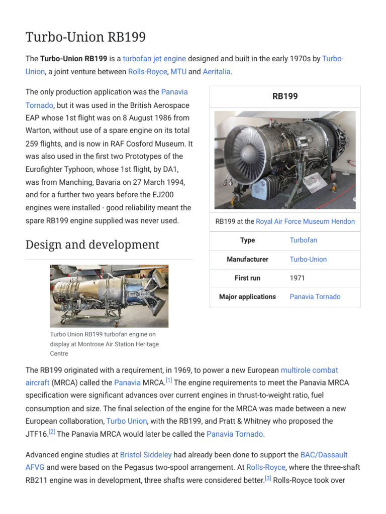 Turbo-Union RB199 Turbofan Engine Overview | PDF | Engines | Propulsion