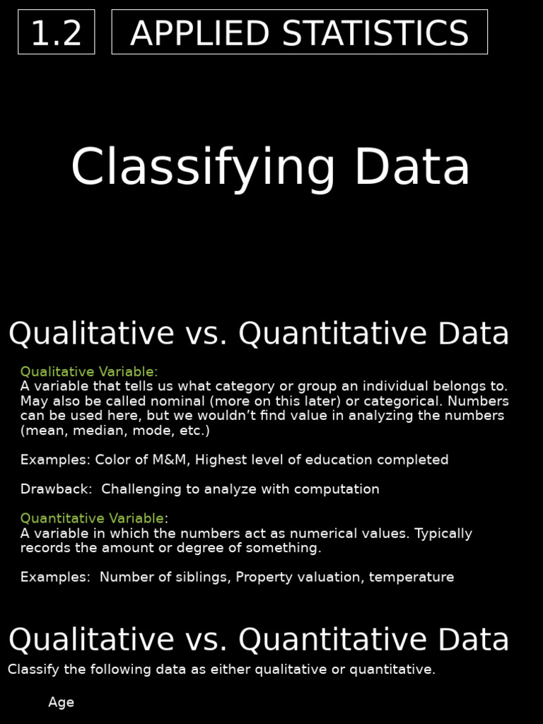 Classifying Qualitative and Quantitative Data | PDF | Level Of ...