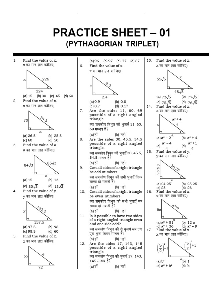 Pythagorean Triplet Practice Problems | PDF | Euclidean Geometry ...