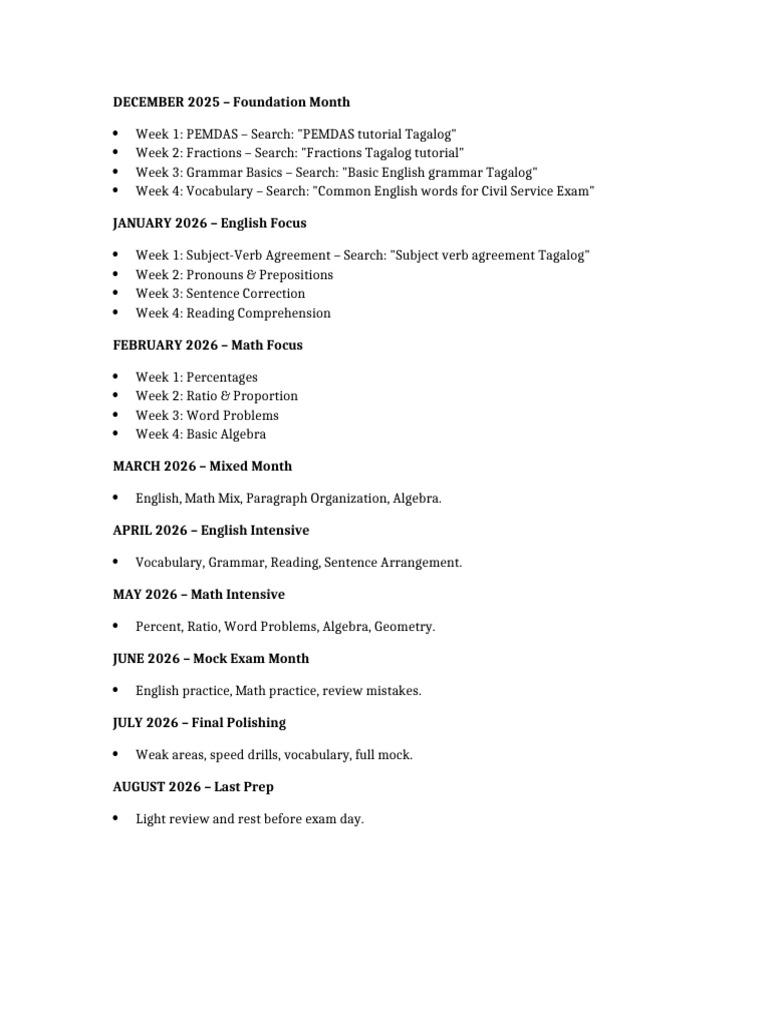 2025-2026 Study Plan for Exams | PDF