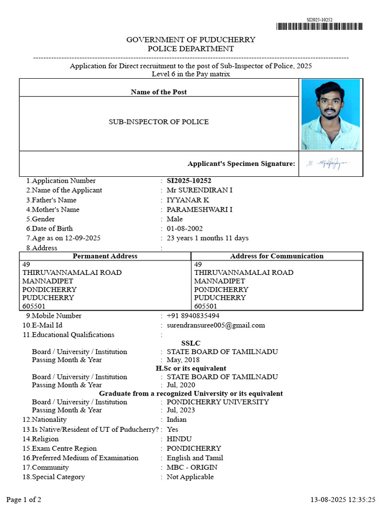 Puducherry Sub-Inspector Recruitment 2025 | PDF | Justice | Crime ...