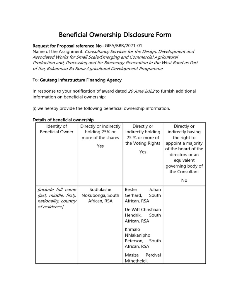 Beneficial Ownership Disclosure Form | PDF | Environmental Law ...