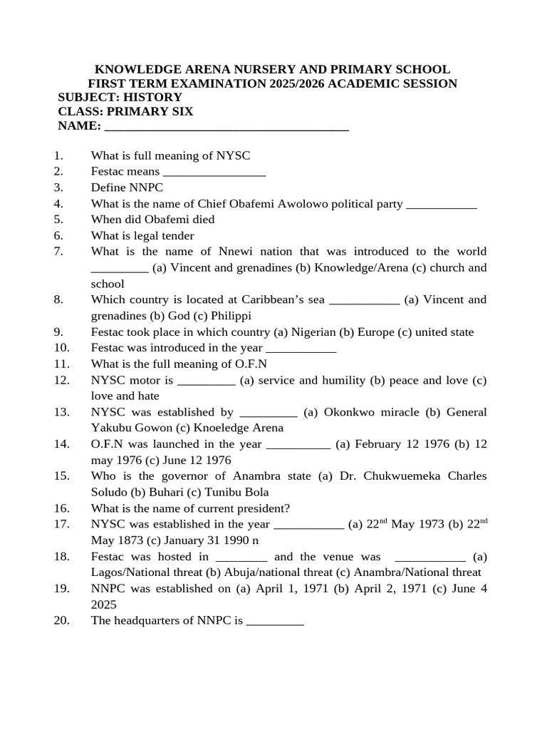 Primary Six First Term Exam 2025/2026 | PDF | Paul The Apostle | Meal
