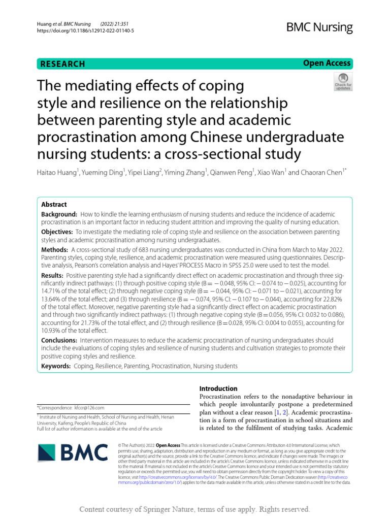 The Mediating Effects of Coping Style and Resilien | PDF ...