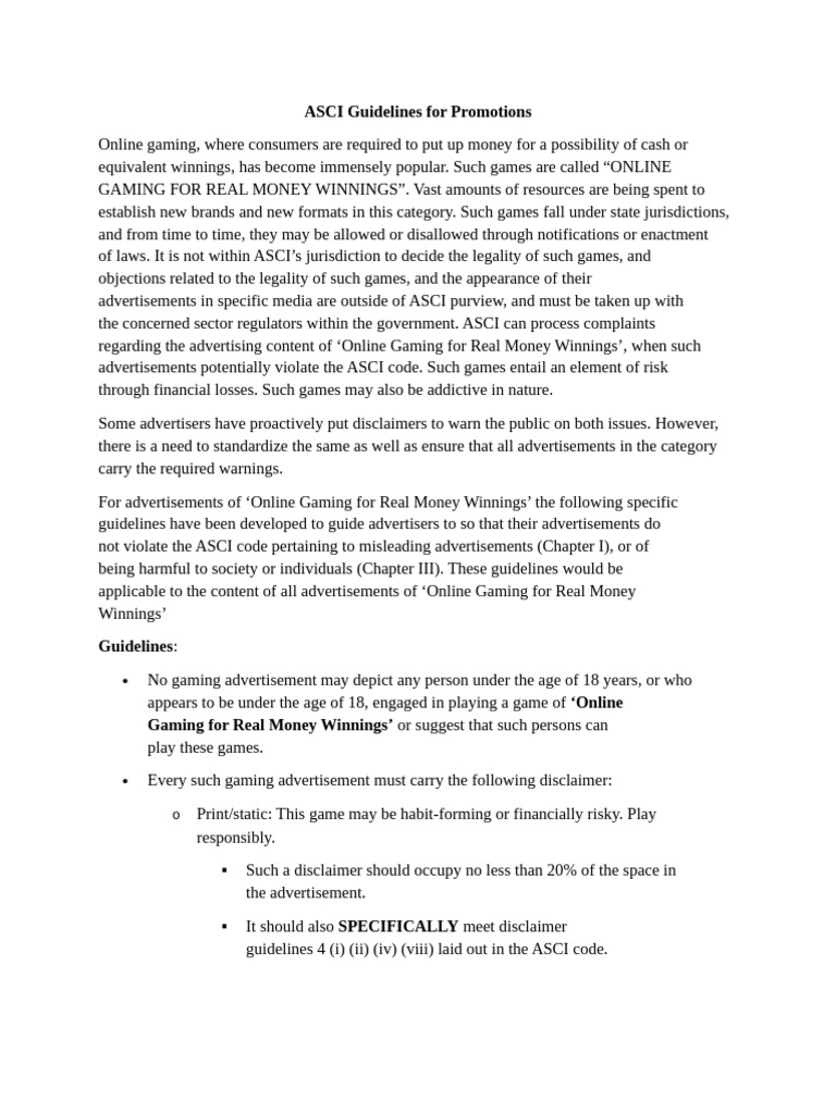 ASCI Online Gaming Promotion Guidelines | PDF | Advertising | Due Diligence