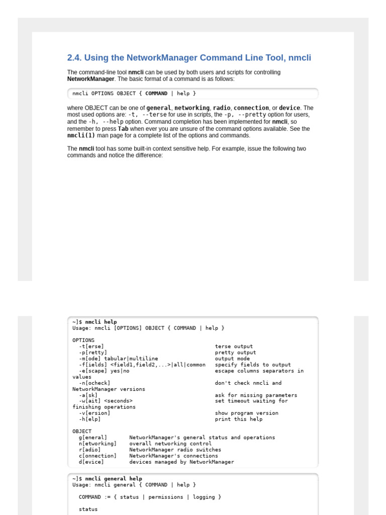 2.4. Using The NetworkManager Command Line Tool, Nmcli | PDF | Command ...