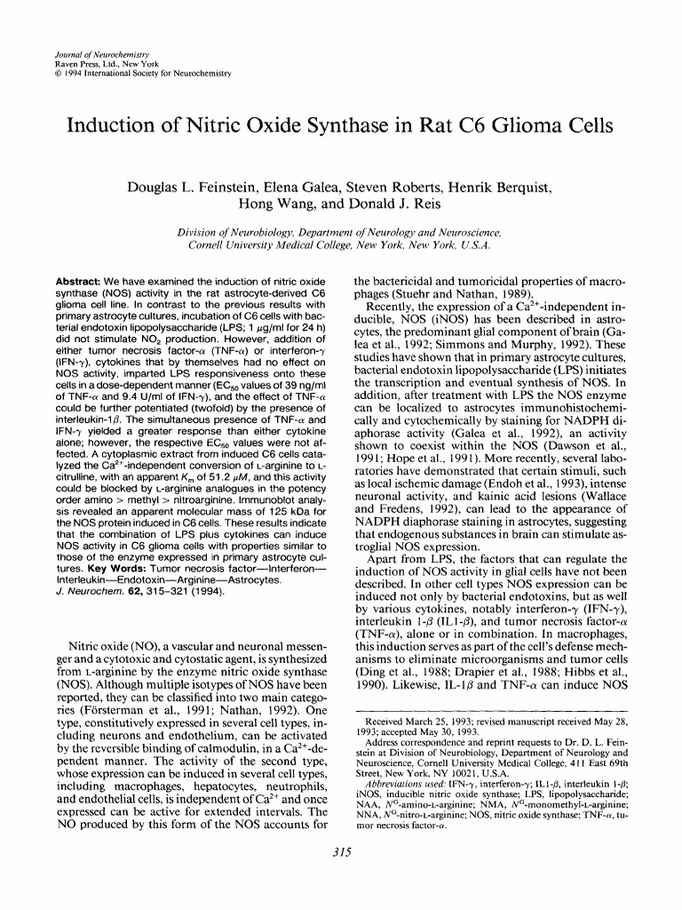 Induction of Nitric Oxide Synthase in Rat C6 Glioma Cells | PDF ...