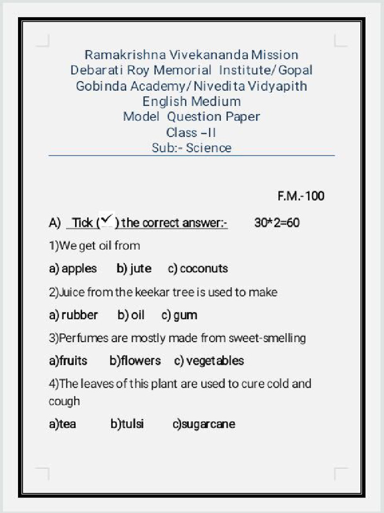 Class II Science Model Question-2 | PDF