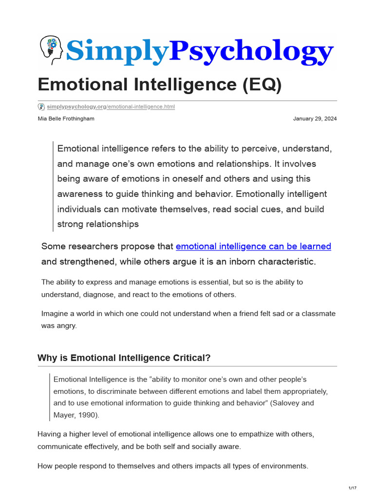 Emotional Intelligence EQ | PDF | Emotional Intelligence | Intelligence