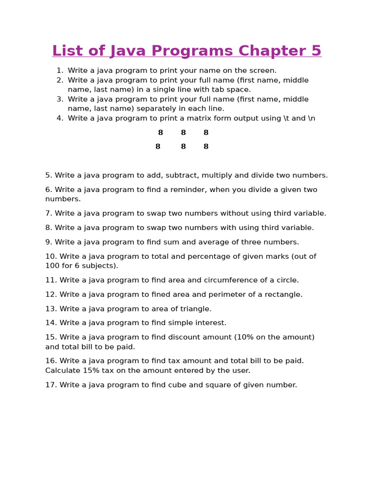 Java Programs for Beginners: Chapter 5 & 6 | PDF | Area