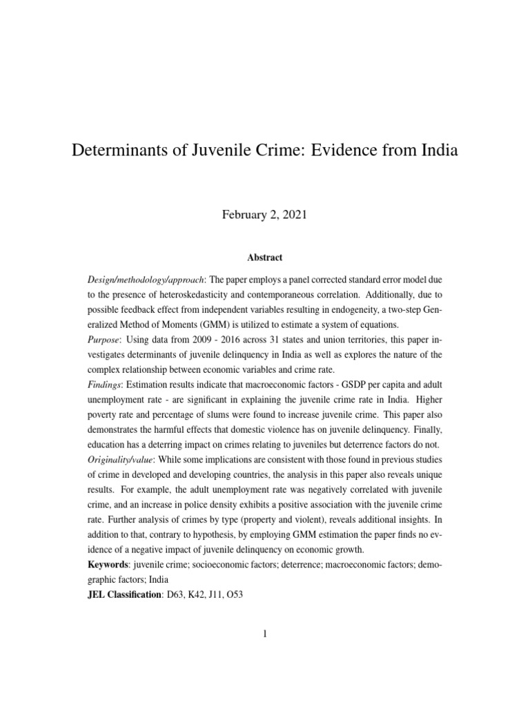 Juvenile Crime Determinants in India | PDF | Juvenile Delinquency | Crimes