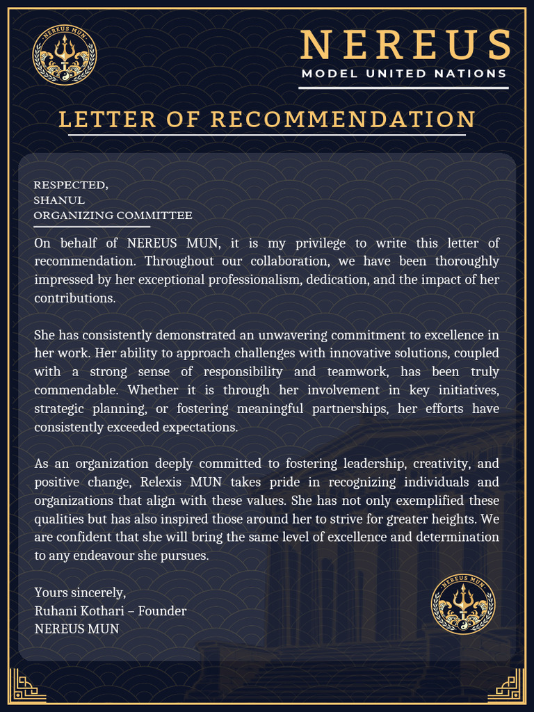 Nereus MUN Letters of Recommendation | PDF | Leadership | Creativity