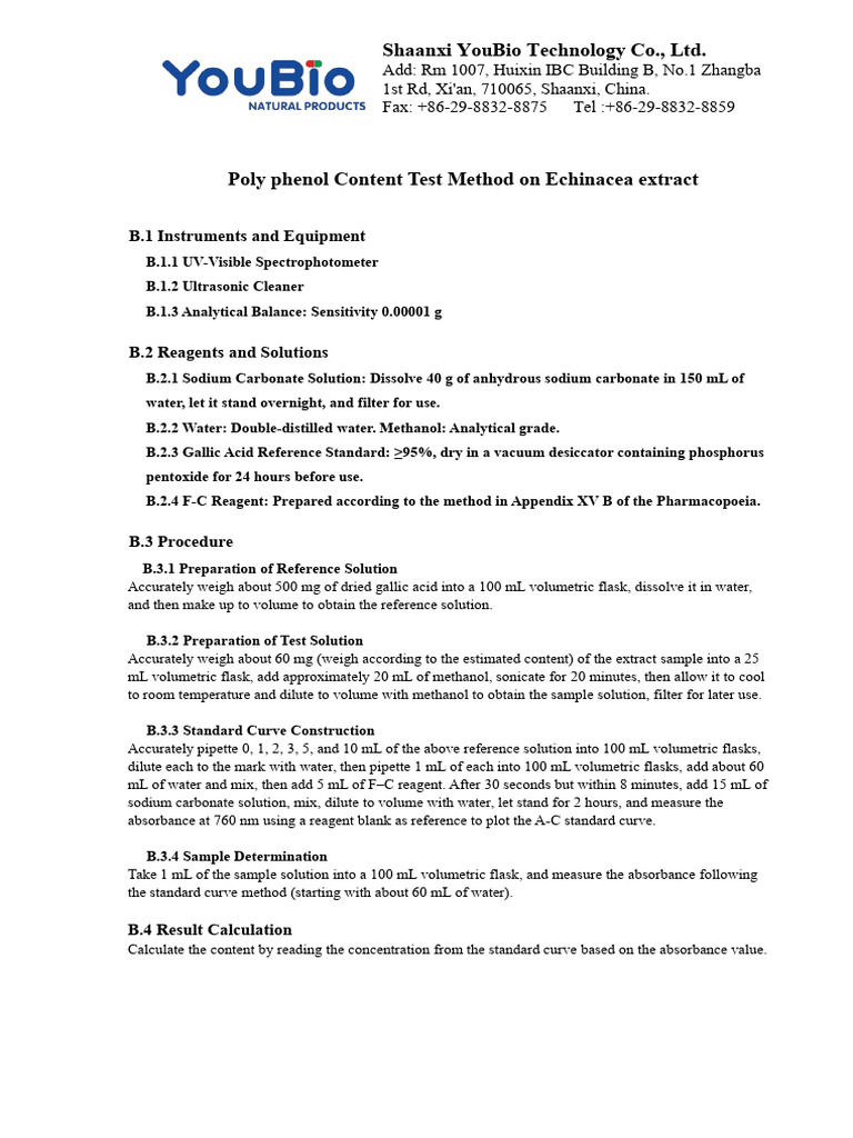 Echinacea Extract Polyphenol Testing Method | PDF