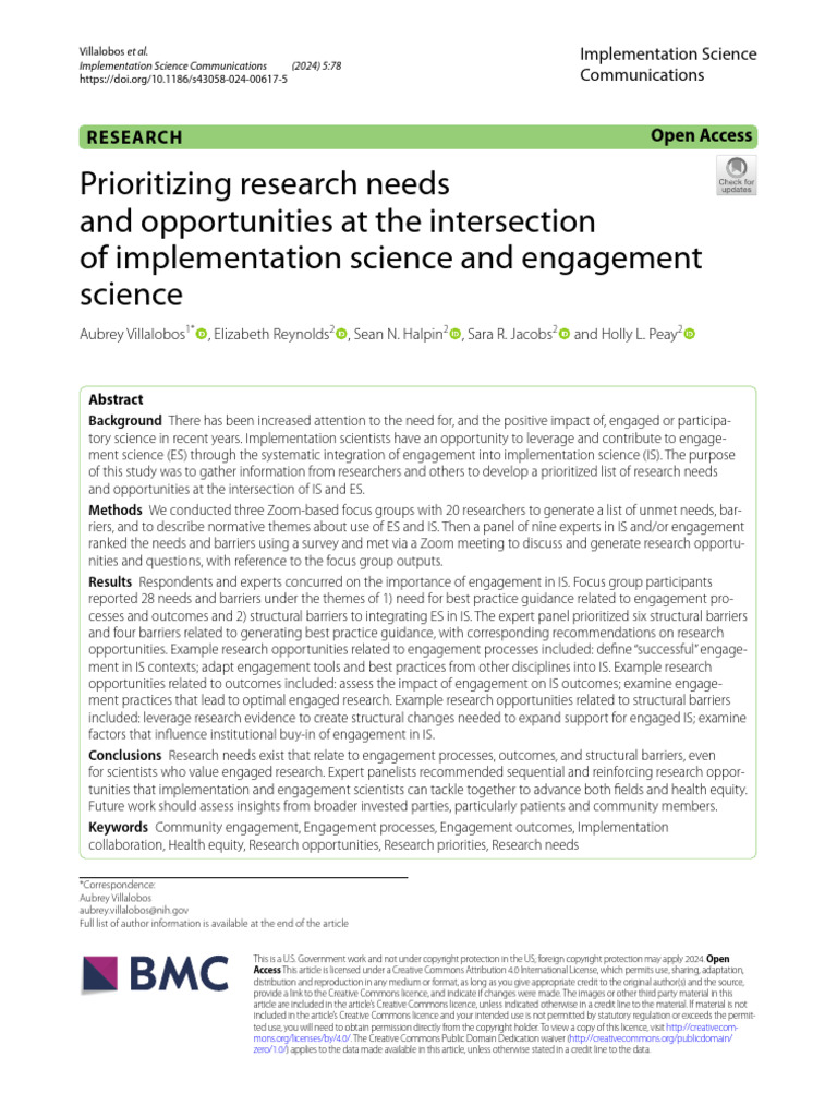 Research Priorities in Engagement Science | PDF | Health Equity | Focus ...