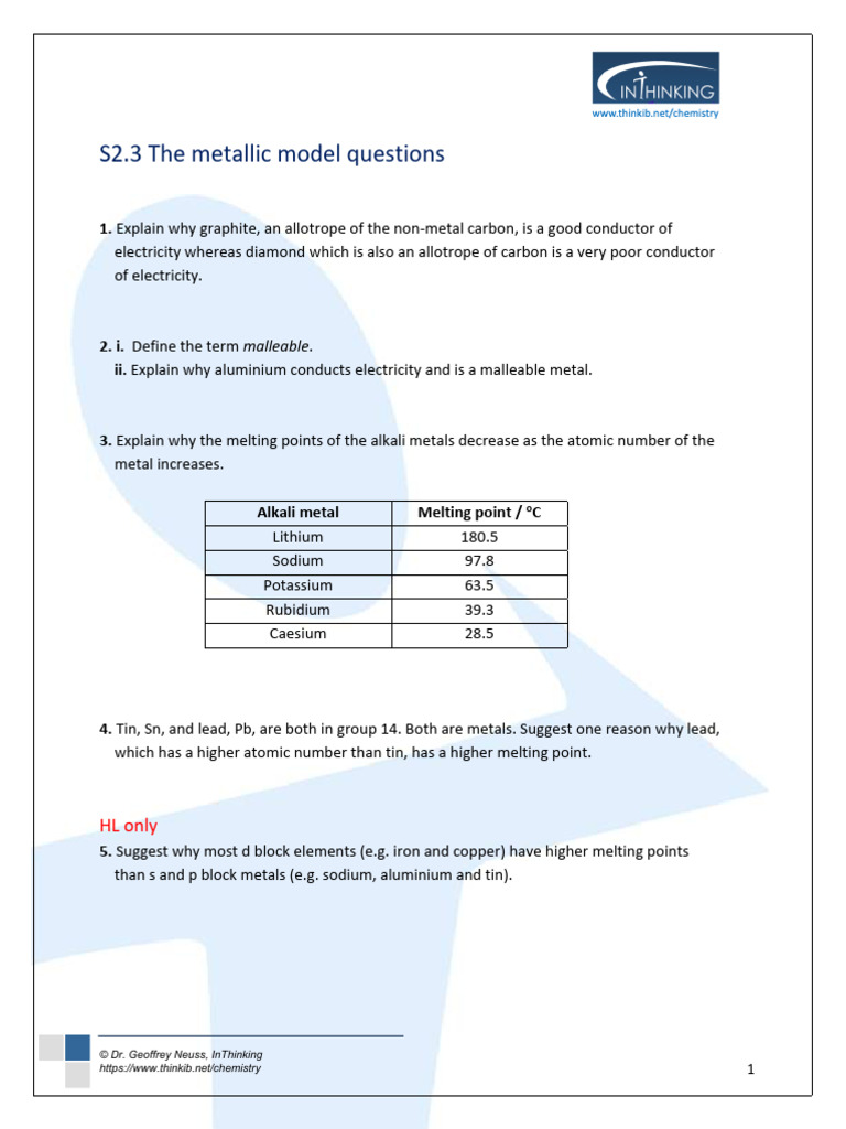 Metallic Model Questions in Chemistry | PDF