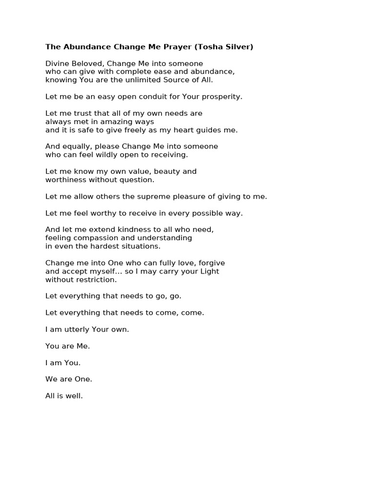 The Abundance Change Me Prayer (Tosha Silver) | PDF