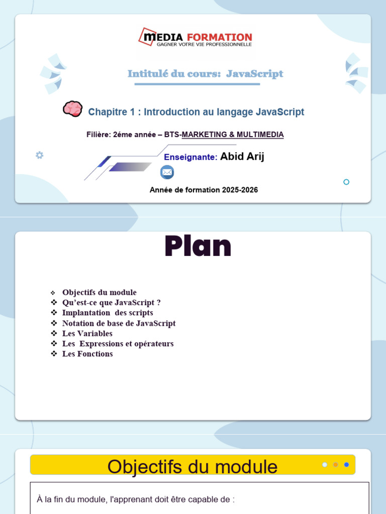 Chapitre 1 Introduction Au Langage JavaScript | PDF | JavaScript ...