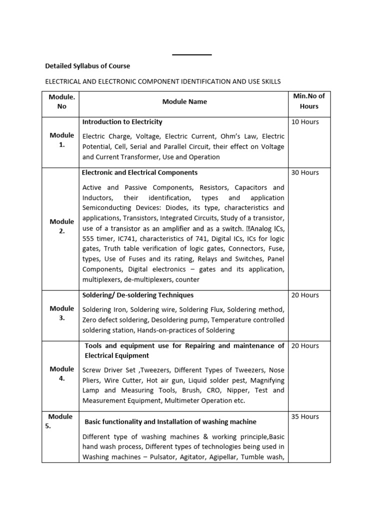 Electrical & Electronic Skills Course Syllabus | PDF | Soldering ...