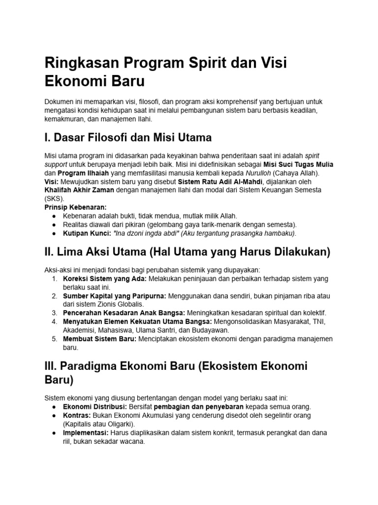 Ringkasan Program Spirit Dan Visi Ekonomi Baru | PDF