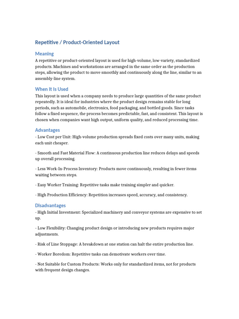 Repetitive Product Oriented Layout | PDF