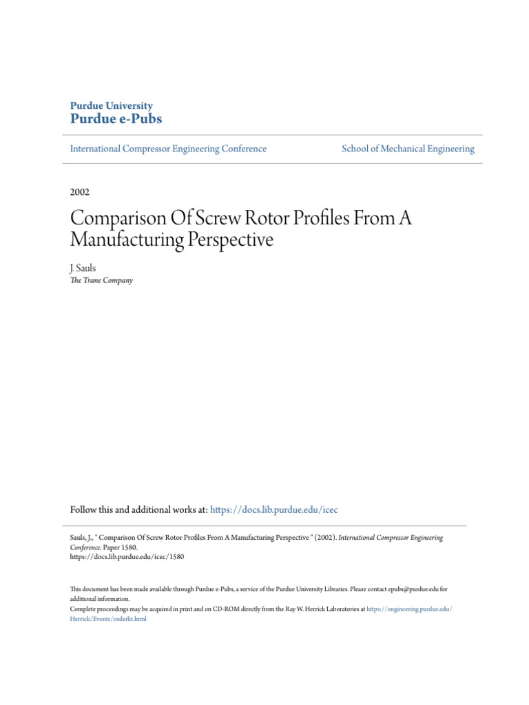 Screw Rotor Profile Comparison Study | PDF | Engineering Tolerance ...