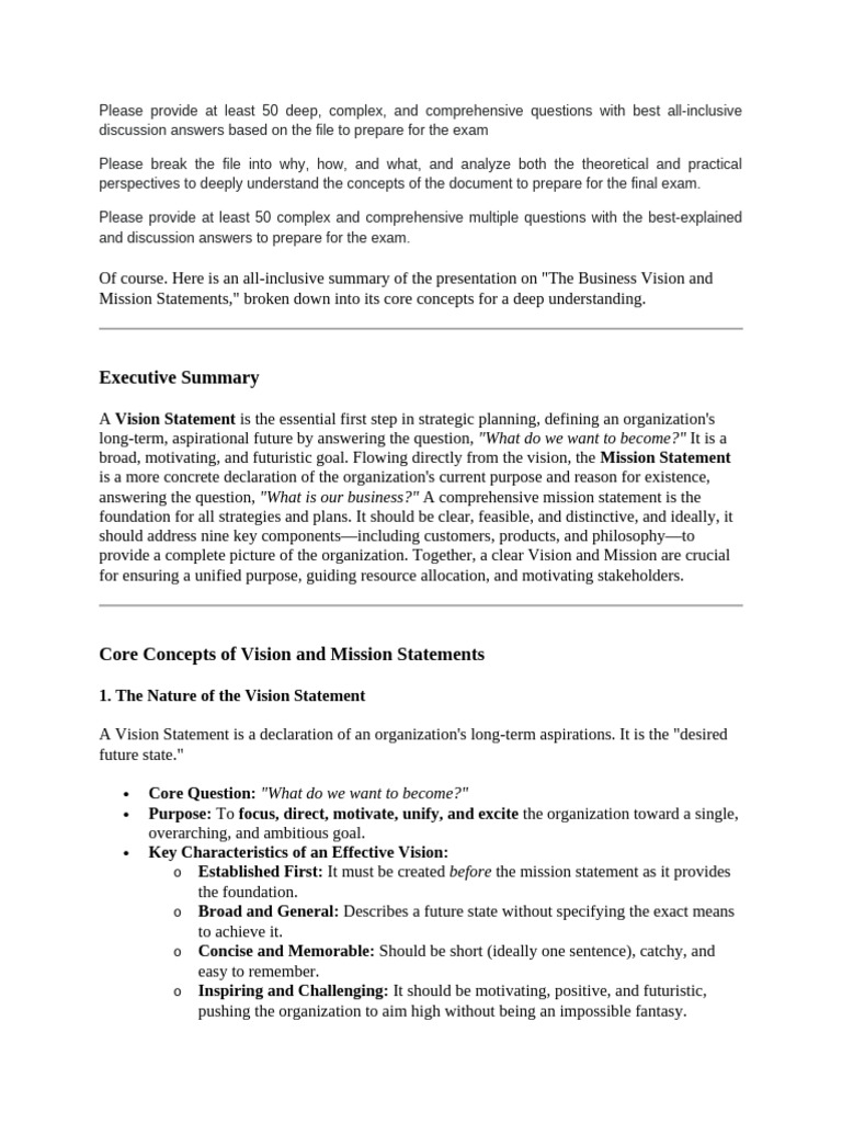 Comprehensive Guide to Vision and Mission Statements | PDF ...