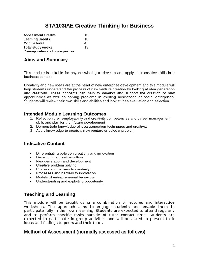 Creative Thinking for Business Module | PDF | Creativity | Learning