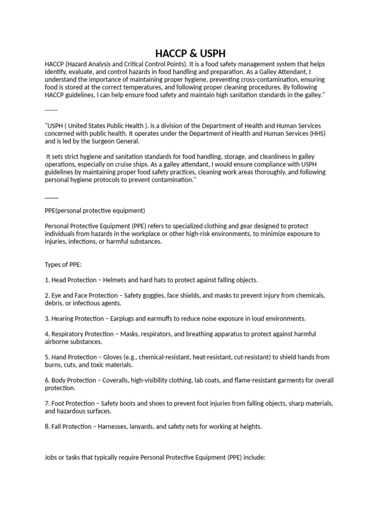 HACCP and USPH Compliance in Food Safety | PDF | Personal Protective ...