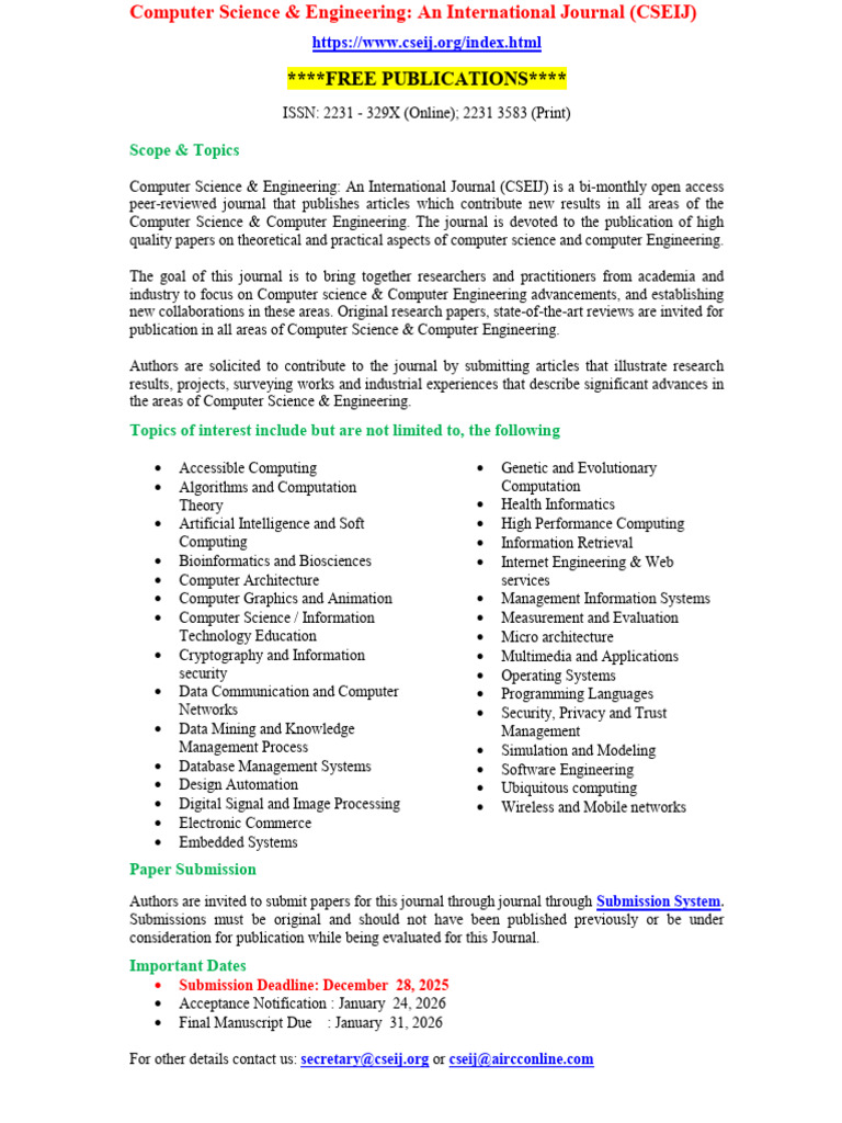 CSEIJ: Open Access Computer Science Journal | PDF | Computer Science ...