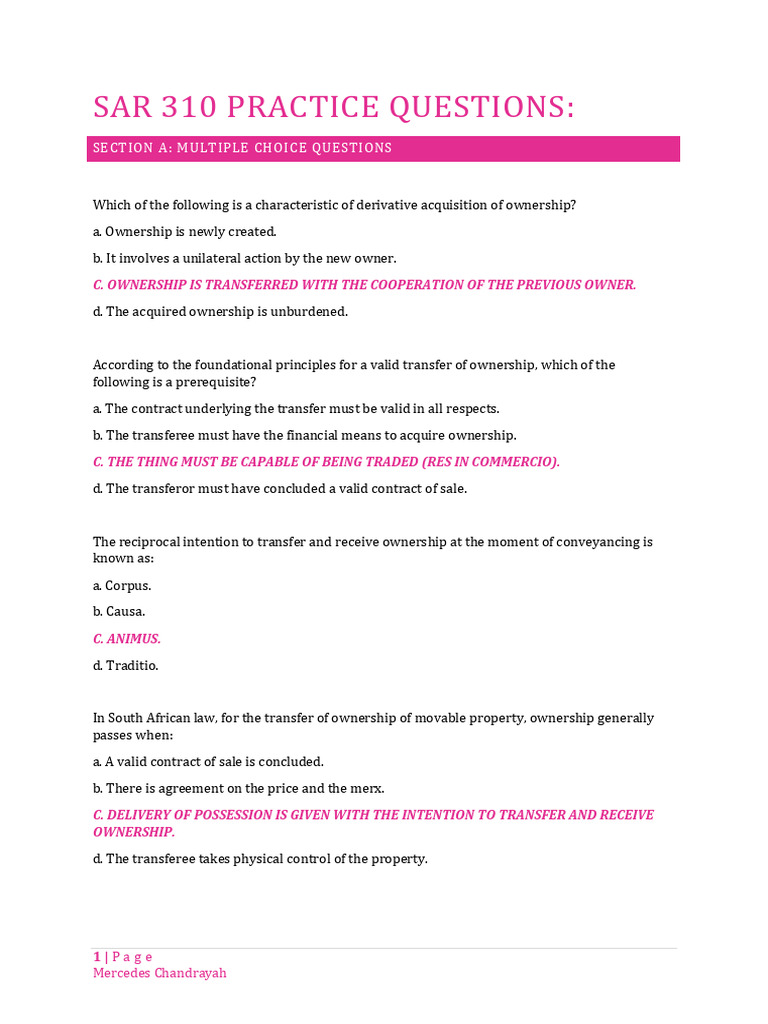 Sar 310 Practice Questions | PDF | Property | Common Law