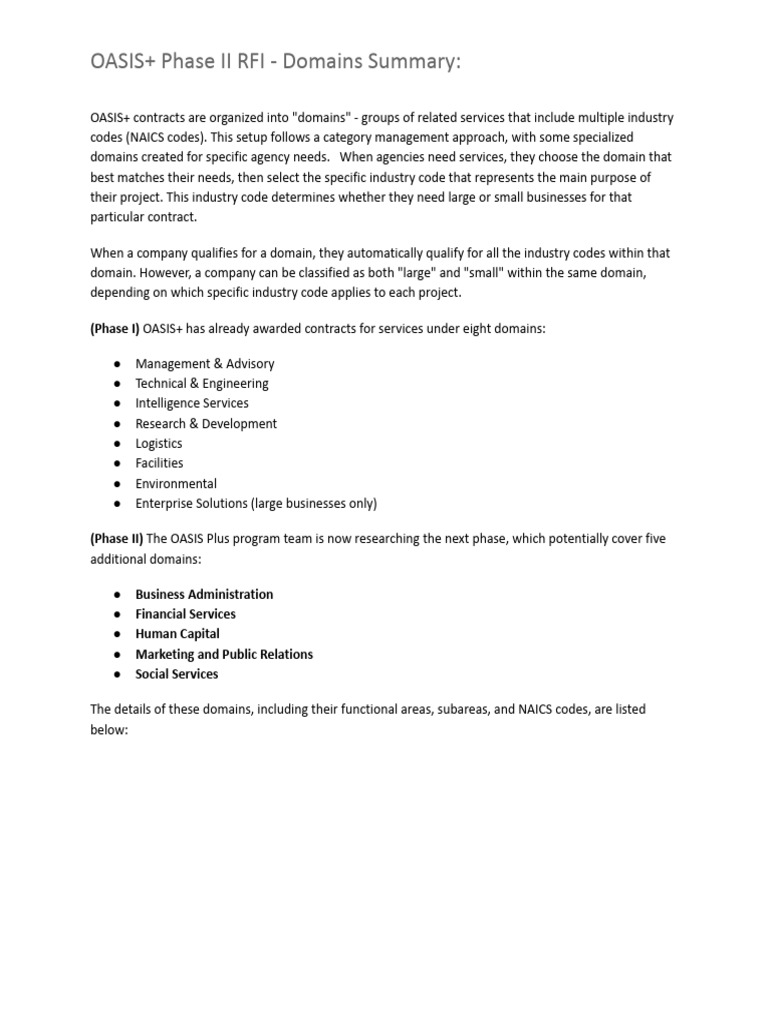 OASIS+ Phase II Domains Overview | PDF | Employment | Human Capital