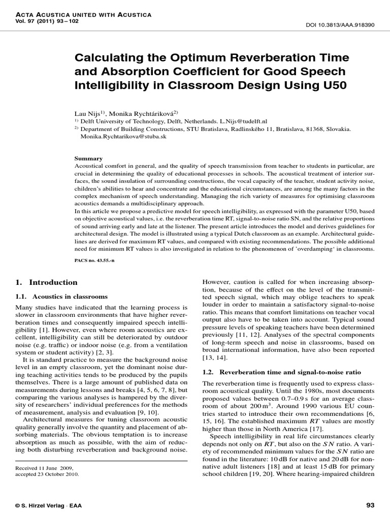 Optimizing Classroom Acoustics for Speech | PDF | Signal To Noise Ratio ...