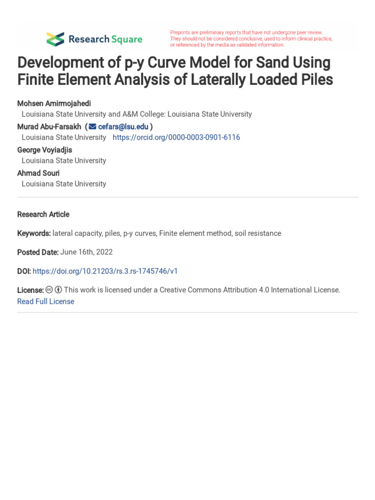 p-y Curve Model for Sand Piles Analysis | PDF | Young's Modulus ...