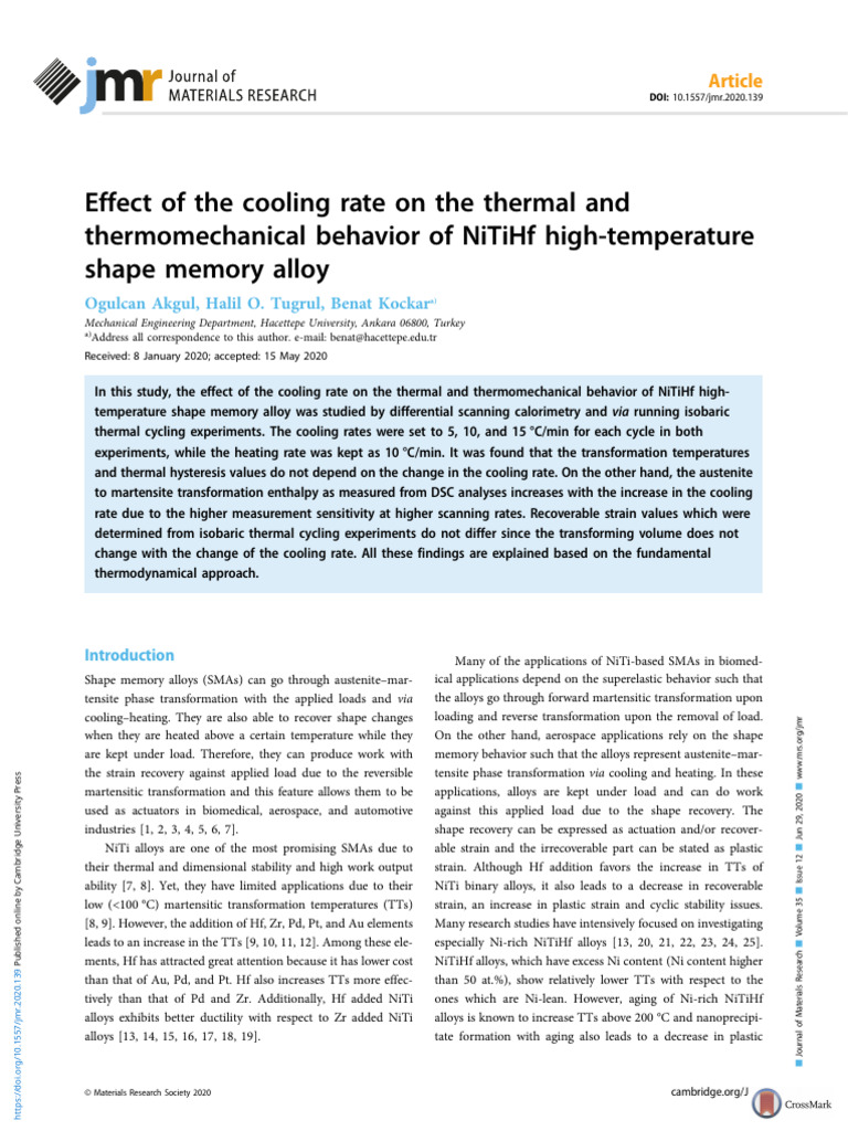 Effect of The Cooling Rate On The Thermal and Thermomechanical Behavior ...